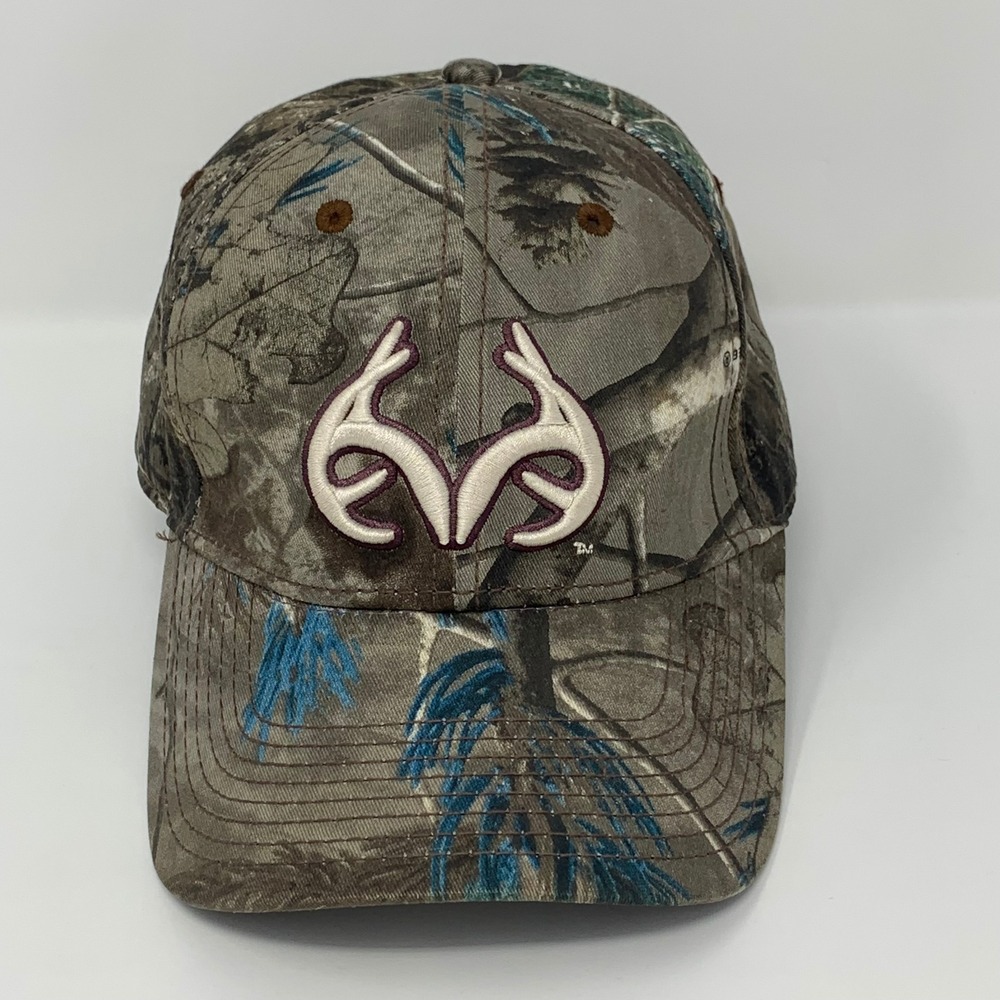 Realtree Outfitters Camo Hat Mens Adjustable Camouflage Antler Logo Fishing Cap